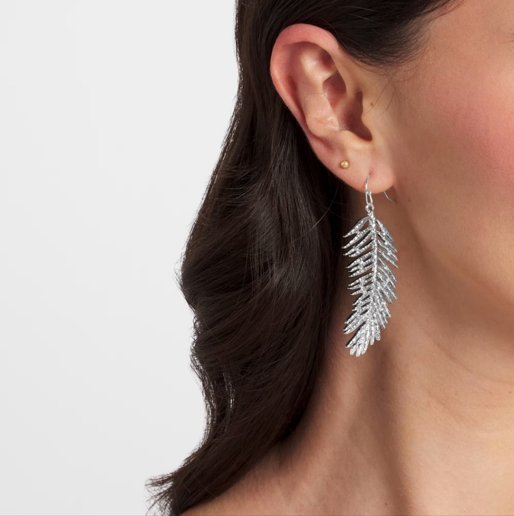 Towne & Reese Shimmering Silver Leaf Drop Earrings